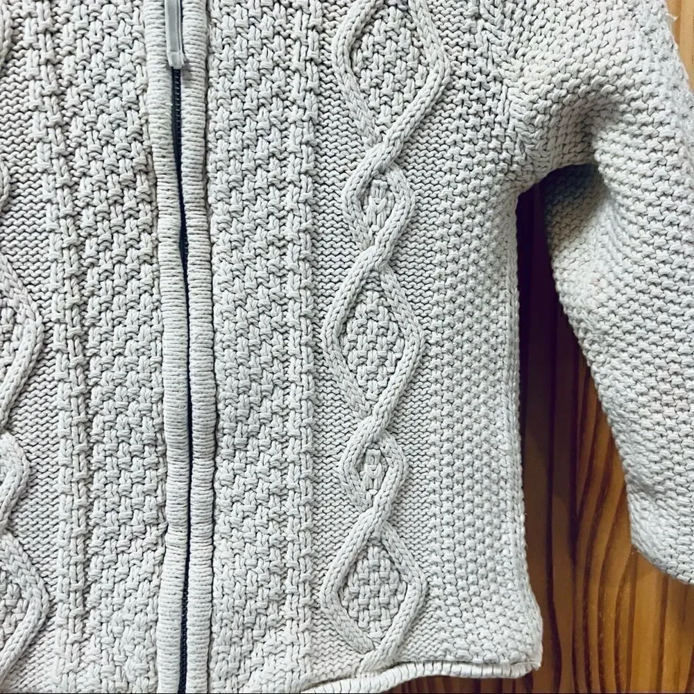 Baby Gap cream white cable knit full zip fleece lined hood sweater jacket coat 4